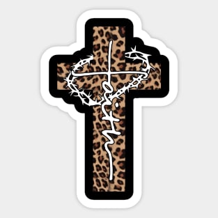 Faith Leopard Cross Christian Funny Gift Sticker